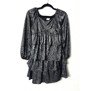 Walking On Sunshine Girls XL Black‎ Metallic Tiered Ruffle Dress Party Holiday